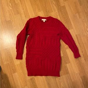 Michael Kors Red Cable Knit Sweater Long-Sleeve Winter Mini Dress Size XXS